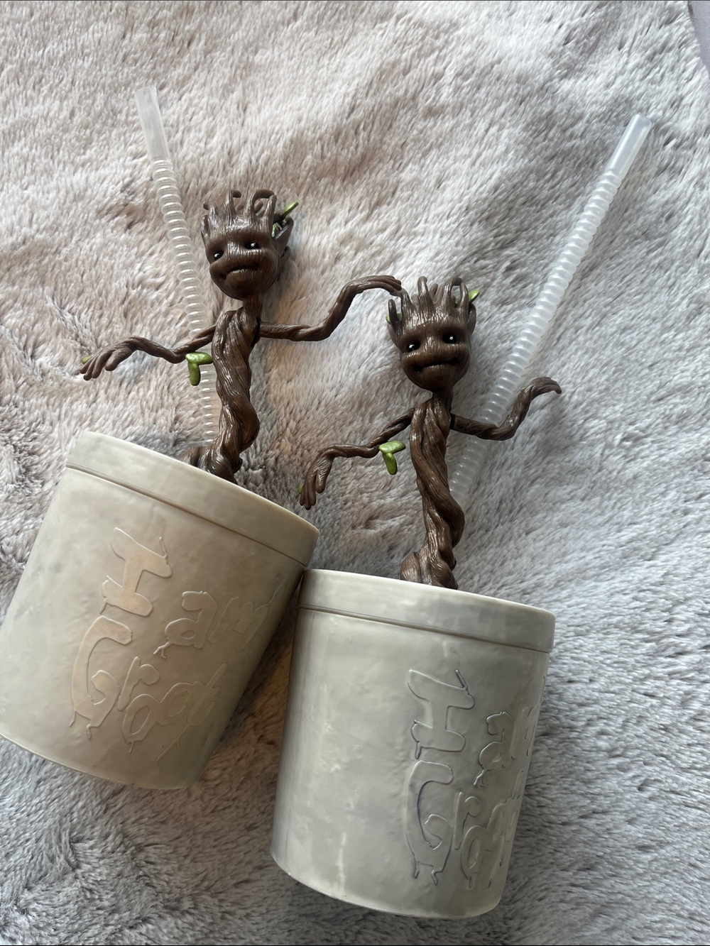 Pair of Disney Parks Groot Tumblers with straws Marvel Collector Travel Kids